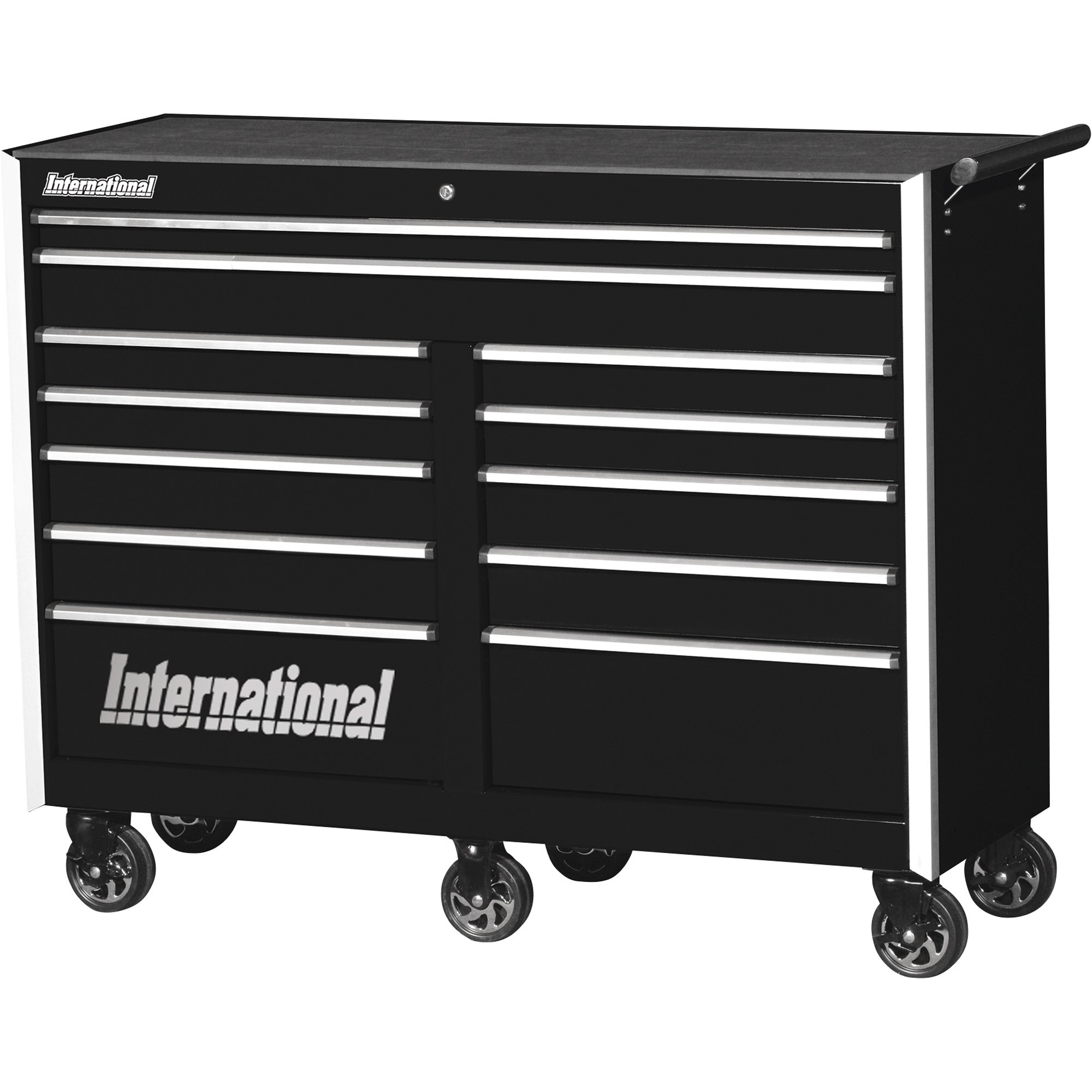 International Professional Series 54in. 12-Drawer Rolling Tool Cabinet — 53 5/8in.W x 18 3/4in.D x 42 1/2in.H, Model# PRB-5412BK